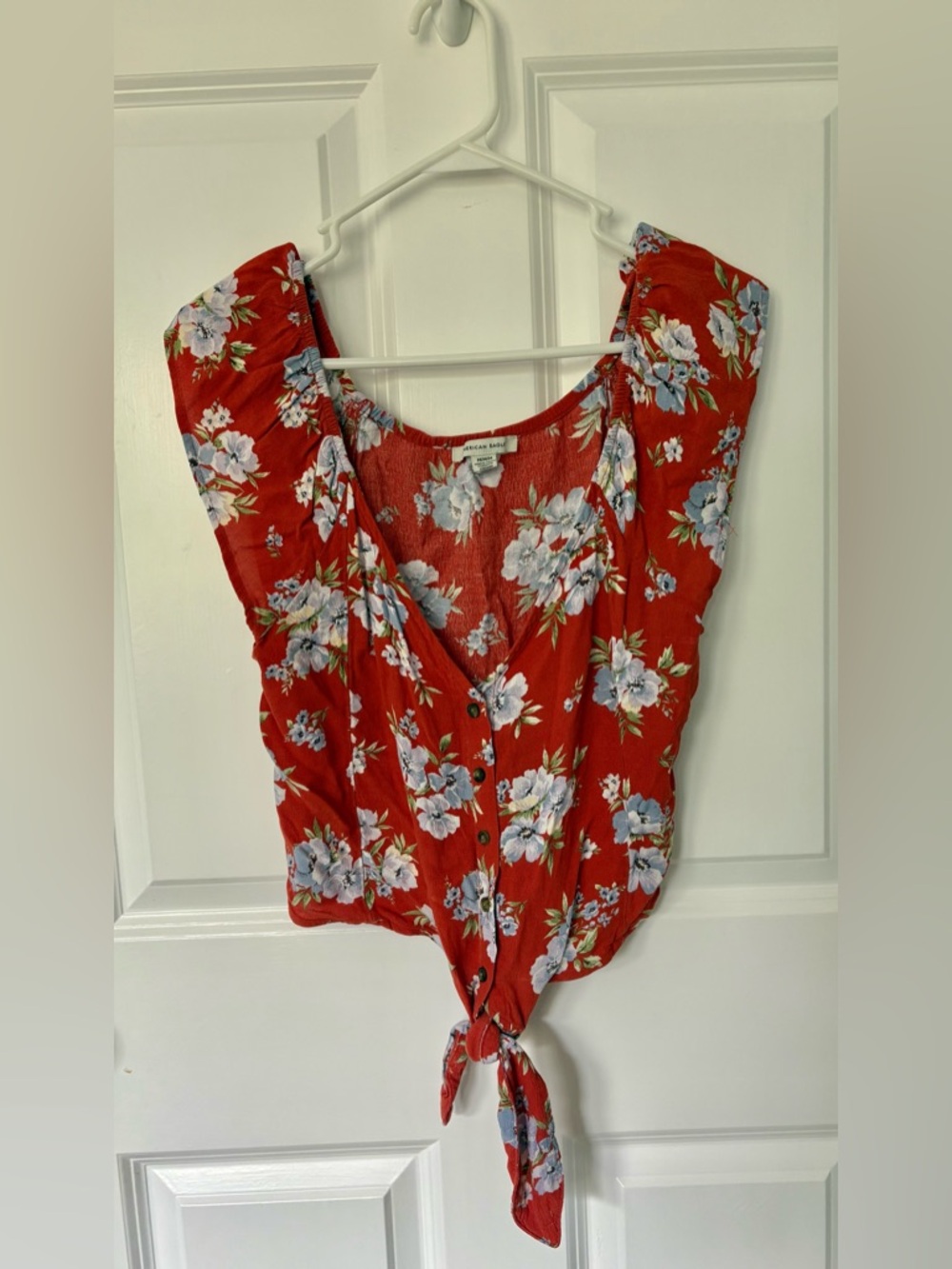 American Eagle Orange floral front tie v neck tank top